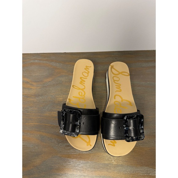 Sam Edelman Ariane Black Platform Slides Buckle Sandals 7.5 Leather - Picture 8 of 11